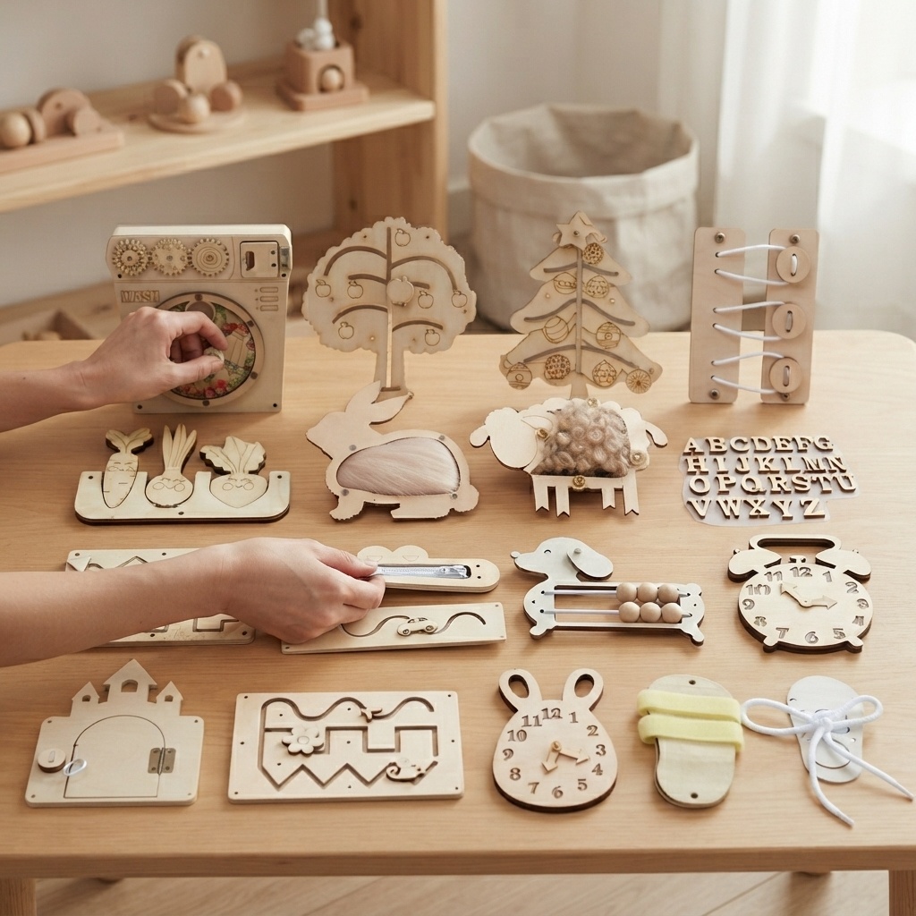 Популярная развивающая доска М – обзор и цена Montessori Wooden Busy Board Toddler